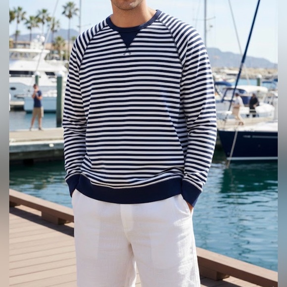Lands' End Other - Lands End Serious Sweats Nautical Blue & White Mens Sweatshirt Sz M/T